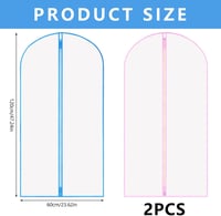 Bekecidi Ruhavédő Táskák 2 db-os Szett, 60x120 cm Cipzáras Ruhatároló Huzatok Utazáshoz és Gardróbszervezéshez, Rózsaszín+Kék 2