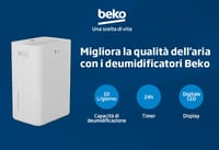 Odvlhčovač vzduchu Beko BDPO 010, 10 l/deň, R290, 2,2 l nádrž na vodu, 12-hodinový časovač, dotykový panel, tichý režim, biely 6