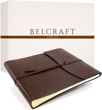 BELCRAFT Tivoli A4 Fotóalbum 25x32 cm Újrahasznosított Bőr Fekvő Formátum Barna Klasszikus Olasz Stílus Ajándékdobozzal 1