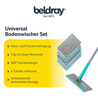 Veľký mop Beldray AntiBac Clip to Grip s 360-stupňovou otočnou hygienickou hlavicou s uvoľňovaním tlaku, vhodný na dlažbu, podlahy, okná a zrkadlá, so 6 návlekmi 2