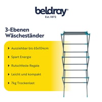 Uscător de rufe extensibil Beldray, 3 niveluri, lungime de uscare 7 m, sarcină maximă 7 kg, pliabil, 65 x 104 cm, cu picioare antiderapante 2