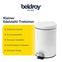 Beldray LA038098WHT pedala kanta za smeće s poklopcem mekog zatvaranja, 3 litre s uklonjivom unutarnjom posudom, mala okrugla kanta za otpad za kupaonicu, bijela 2