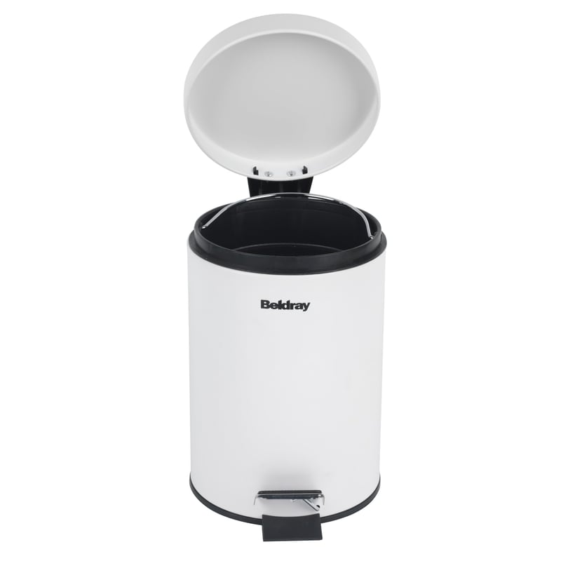 Beldray LA038098WHT pedala kanta za smeće s poklopcem mekog zatvaranja, 3 litre s uklonjivom unutarnjom posudom, mala okrugla kanta za otpad za kupaonicu, bijela