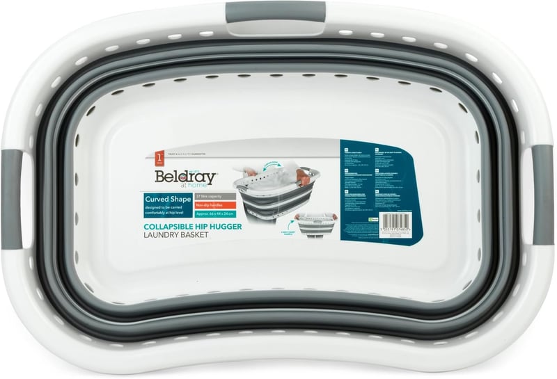 Beldray Összecsukható Szennyestartó 37L Ergonomikus Szürke Kétfüles Mosáskosár - Gray