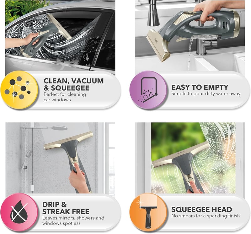 Beldray Titanium Akkus Ablaktisztító Gumilap Fejjel 60ml Tartály Cseppmentes