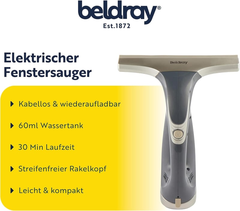 Beldray Titanium Akkus Ablaktisztító Gumilap Fejjel 60ml Tartály Cseppmentes
