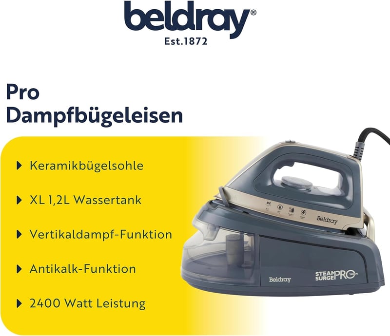 Beldray Titanium Steam Surge Pro gőzvasaló állomás 1.2L tartállyal, kerámia talppal