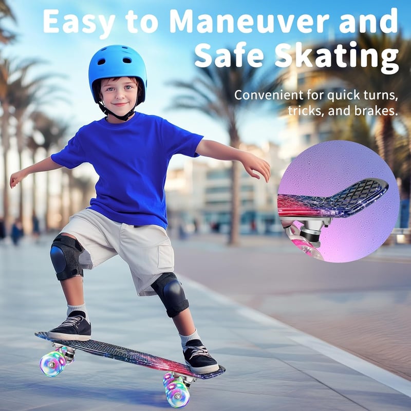 BELEEV 22 Inch Mini Cruiser Skateboard LED Kerekekkel Kezdőknek