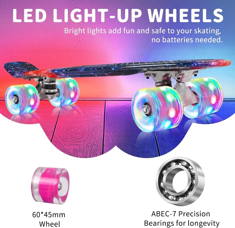 BELEEV 22 Inch Mini Cruiser Skateboard LED Kerekekkel Kezdőknek
