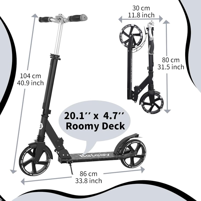 BELEEV LED világító roller 200mm kerékkel, magasságállítható, összecsukható, 6+ éveseknek