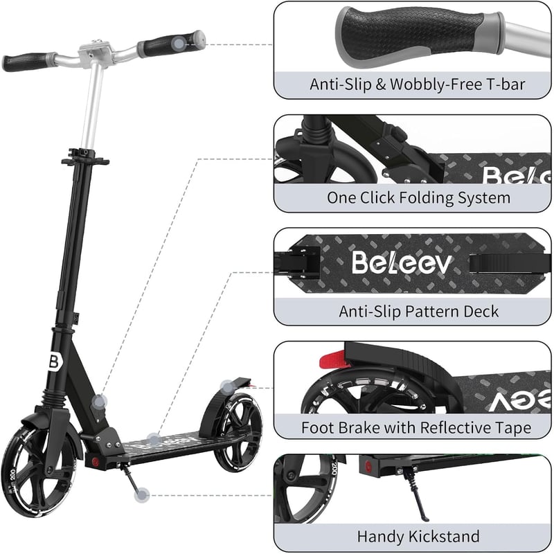 BELEEV LED világító roller 200mm kerékkel, magasságállítható, összecsukható, 6+ éveseknek