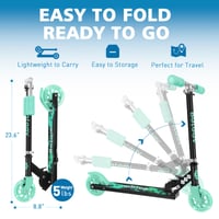 BELEEV V1 Gyerek Roller 2 Kerekű Összecsukható Lépcsővel, 3 Állítható Magasság, LED Világító Kerekek, Könnyű Acél Váz, Állvánnyal, 3-12 Éveseknek, Zöld 4