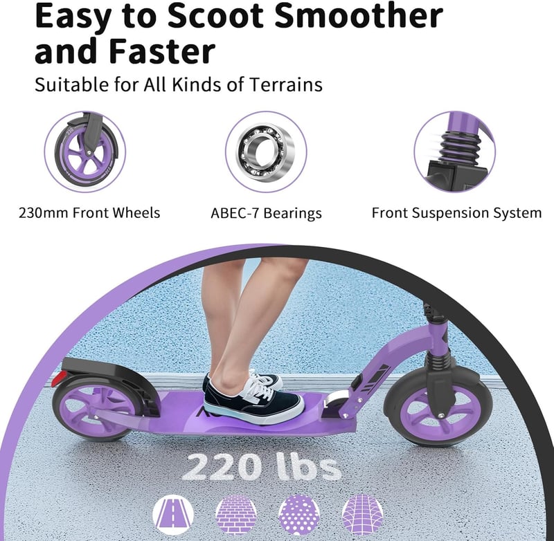 BELEEV V10 Összecsukható Roller 230mm Kerékkel, LED Világítás, Magasságállítható, Könnyű Alumínium