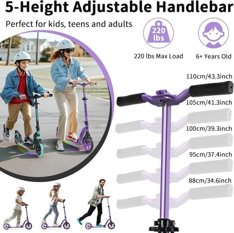 BELEEV V10 Összecsukható Roller 230mm Kerékkel, LED Világítás, Magasságállítható, Könnyű Alumínium