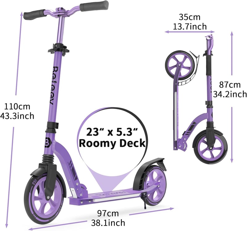 BELEEV V10 Összecsukható Roller 230mm Kerékkel, LED Világítás, Magasságállítható, Könnyű Alumínium