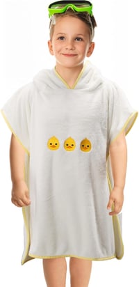 BeLikeFish Gyerek Fürdőponcho Fehér Kacsa 60x60cm Puha Korall Fleece 2-9 Év - 60x60cm, 2–6 Jahre, White Duckling 2