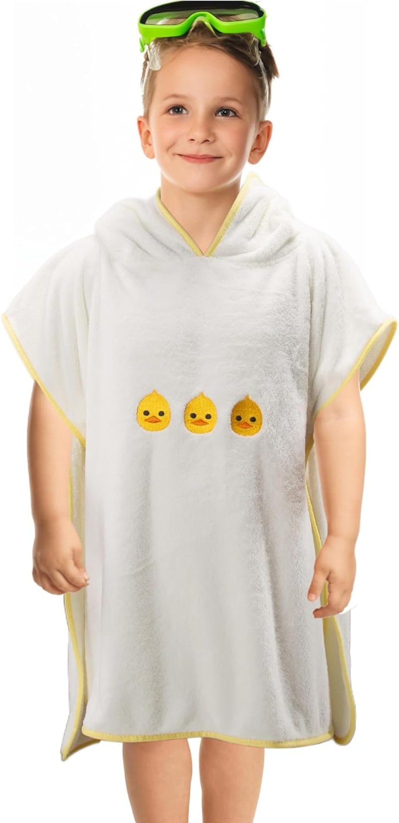 BeLikeFish Gyerek Fürdőponcho Fehér Kacsa 60x60cm Puha Korall Fleece 2-9 Év - 60x60cm, 2–6 Jahre, White Duckling