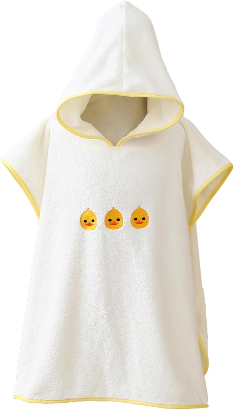 BeLikeFish Gyerek Fürdőponcho Fehér Kacsa 60x60cm Puha Korall Fleece 2-9 Év - 60x60cm, 2–6 Jahre, White Duckling