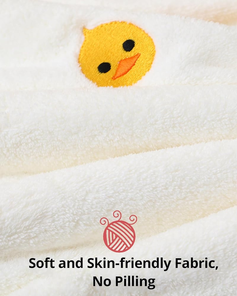 BeLikeFish Gyerek Fürdőponcho Fehér Kacsa 60x60cm Puha Korall Fleece 2-9 Év - 60x60cm, 2–6 Jahre, White Duckling