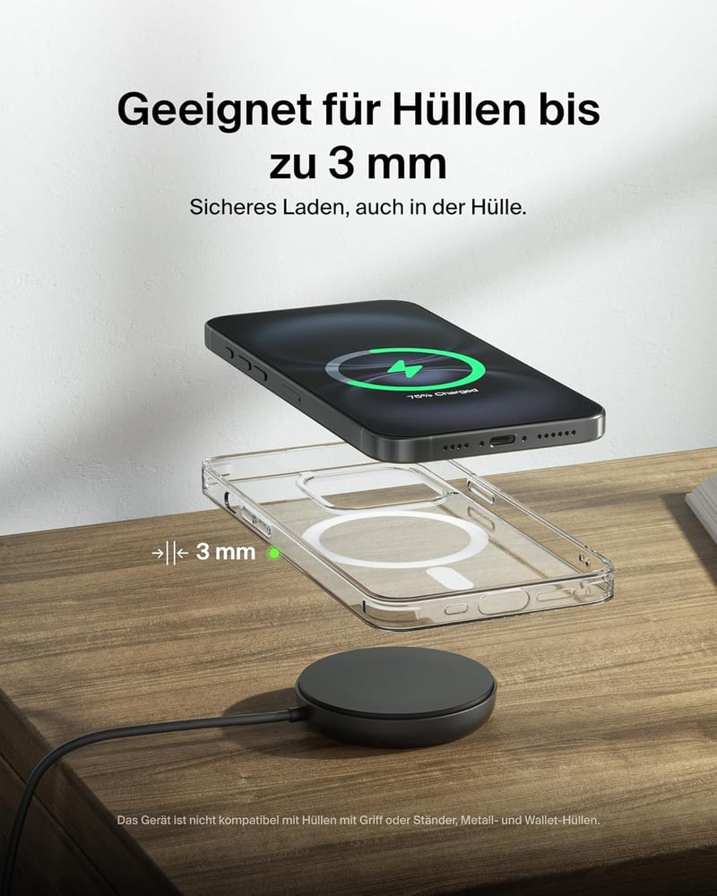 Belkin 15W MagSafe Mágneses Vezeték Nélküli Töltő Állvánnyal iPhone Samsung AirPods Qi2 Fekete - black