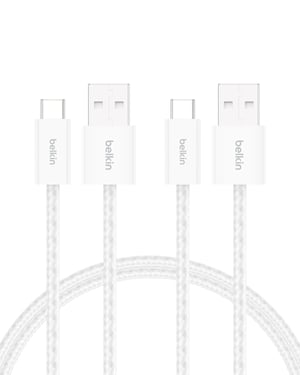 Belkin pleteni USB-A na USB-C kabel za punjenje, 1,5 m, 15W, bijeli (2 kom.)