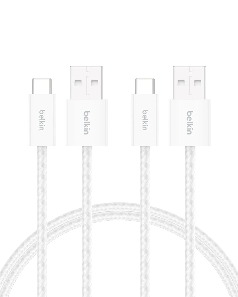 Belkin fonott USB-A – USB-C töltőkábel, 1,5 m, 15W, fehér (2 db)