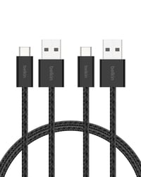 Set 2 cabluri de încărcare împletite Belkin USB-A la USB-C, 1,5 m, 15W, încărcare rapidă, compatibil cu iPhone 17/16, Galaxy S25, Pixel 10, iPad Pro, negru 1