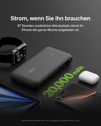 Belkin 20K PD 30 W power bank beépített USB-C kábellel - fekete - 20000 mAh 5