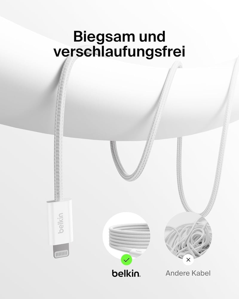 Belkin 2db USB-C Lightning kábel 1,5m fehér iPhone iPad AirPods gyorstöltés - White