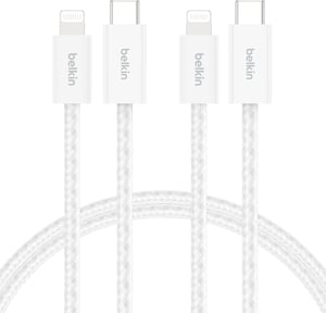 Belkin pleteni USB-C – Lightning kabel za punjenje 1,5 m, 2 kom. - bijeli