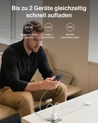 Belkin 50W GaN USB-C nabíjačka s 2 portmi, rýchle nabíjanie pre MacBook, iPhone 17, iPad Pro, Galaxy S25 Ultra, Pixel 10, cestovné príslušenstvo, biela 2