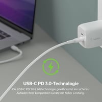 Belkin 65W USB-C hálózati töltő 2 porttal, GaN, Power Delivery 3.0 - fehér 7