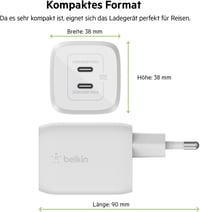 Belkin 65W USB-C hálózati töltő 2 porttal, GaN, Power Delivery 3.0 - fehér 5