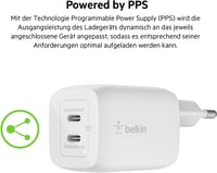 Belkin 65W USB-C hálózati töltő 2 porttal, GaN, Power Delivery 3.0 - fehér 6
