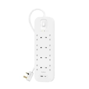 Prepäťová ochrana Belkin s 8 zásuvkami, možnosť montáže na stenu, 8 AC zásuviek, 2 m kábel, USB-C PD rýchlonabíjanie a USB-A port, zelený indikátor