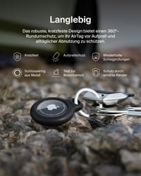 Belkin Puzdro na AirTag s krúžkom na kľúče – čierne, ochranné puzdro proti poškriabaniu pre 1. a 2. generáciu AirTag, so skrutkovacím uzáverom a vyvýšenými okrajmi 5