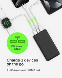 Power banka Belkin BoostCharge 10 000 mAh s portmi USB-C a USB-A, 15 W, LED displej, čierna, kompatibilná s iPhone, Samsung, iPad, recyklovaný materiál 4