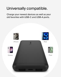 Power banka Belkin BoostCharge 10 000 mAh s portmi USB-C a USB-A, 15 W, LED displej, čierna, kompatibilná s iPhone, Samsung, iPad, recyklovaný materiál 9