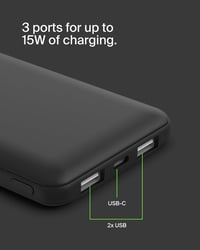 Power banka Belkin BoostCharge 10 000 mAh s portmi USB-C a USB-A, 15 W, LED displej, čierna, kompatibilná s iPhone, Samsung, iPad, recyklovaný materiál 2