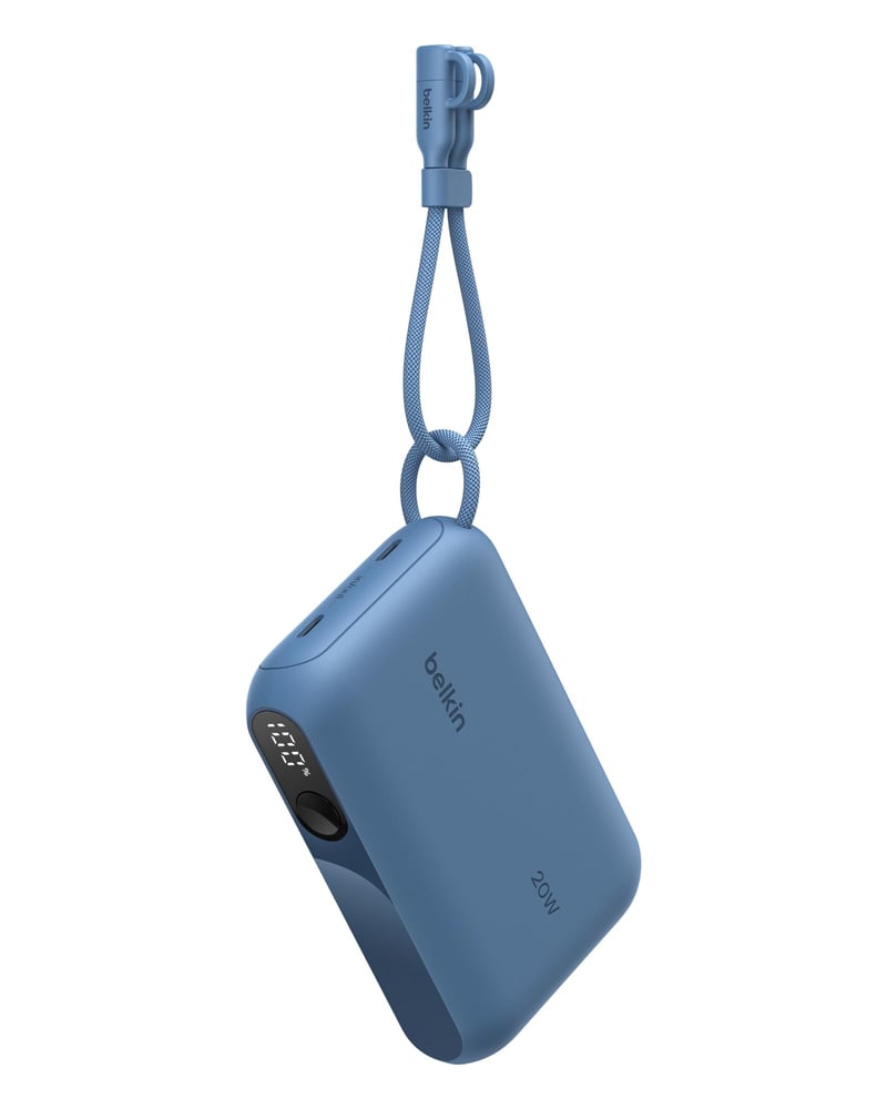 Baterie externă Belkin BoostCharge 10000mAh, Încărcător portabil USB-C cu afișaj digital, 20W, pentru iPhone, Samsung, Pixel, iPad, Albastru
