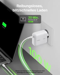 Rýchlonabíjačka Belkin BoostCharge 100W GaN USB-C pre iPhone 17, Samsung Galaxy S26, MacBook, s 1,5 m káblom, biela 2