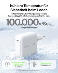 Rýchlonabíjačka Belkin BoostCharge 100W GaN USB-C pre iPhone 17, Samsung Galaxy S26, MacBook, s 1,5 m káblom, biela 6