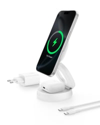 Belkin BoostCharge 2 v 1 skladacia bezdrôtová nabíjacia stanica kompatibilná s Qi2 MagSafe pre iPhone, AirPods, vrátane 30W adaptéra 1
