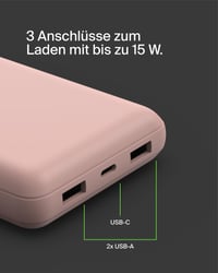 Power bank Belkin BoostCharge 20000 mAh s portmi USB-C a USB-A, LED displejom, nabíjaním 3 zariadení súčasne, 15 W, ružové zlato 7