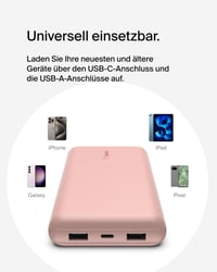 Power bank Belkin BoostCharge 20000 mAh s portmi USB-C a USB-A, LED displejom, nabíjaním 3 zariadení súčasne, 15 W, ružové zlato 6