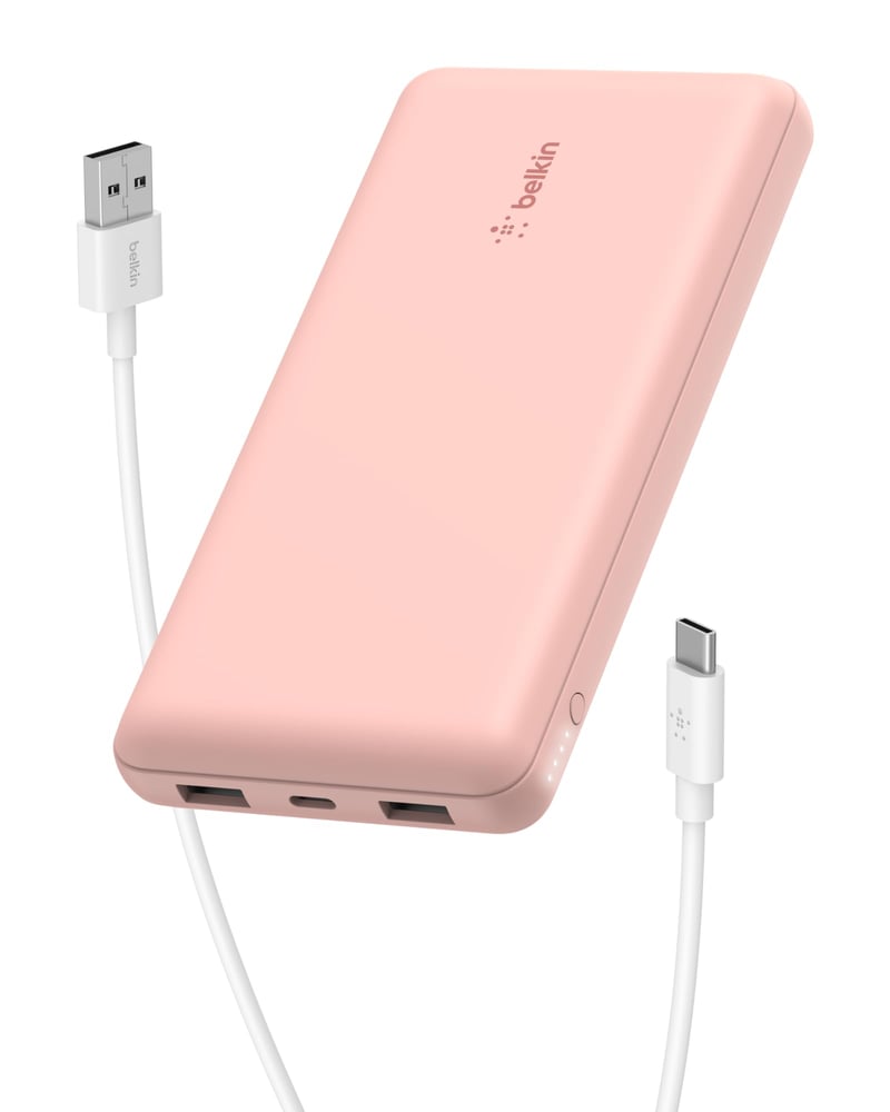 Power bank Belkin BoostCharge 20000 mAh s portmi USB-C a USB-A, LED displejom, nabíjaním 3 zariadení súčasne, 15 W, ružové zlato