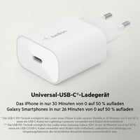 Încărcător rapid Belkin BoostCharge 25W USB-C cu tehnologie PPS pentru iPhone 16 15 14, Samsung Galaxy S24 S23, iPad și Google Pixel, alb 2