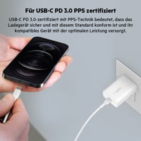 Încărcător rapid Belkin BoostCharge 25W USB-C cu tehnologie PPS pentru iPhone 16 15 14, Samsung Galaxy S24 S23, iPad și Google Pixel, alb 3