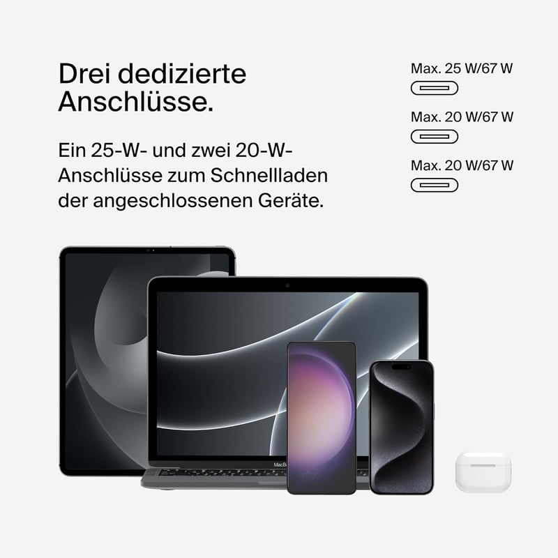 Belkin BoostCharge 67W USB-C töltő 3 porttal, iPhone 17/16 és MacBook Pro gyorstöltéshez - Charger