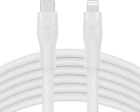 Silikónový kábel Belkin BoostCharge Flex USB-C/Lightning 3 m, certifikácia MFi, rýchle nabíjanie PD Power Delivery 20 W, iPhone 14/13/12/SE – biely 1